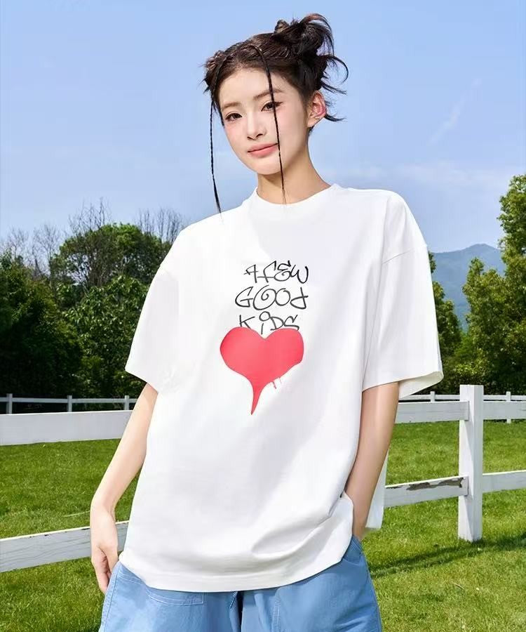 AFGK Valentine's Day Love Graffiti Letter Print Short Sleeve T-Shirt