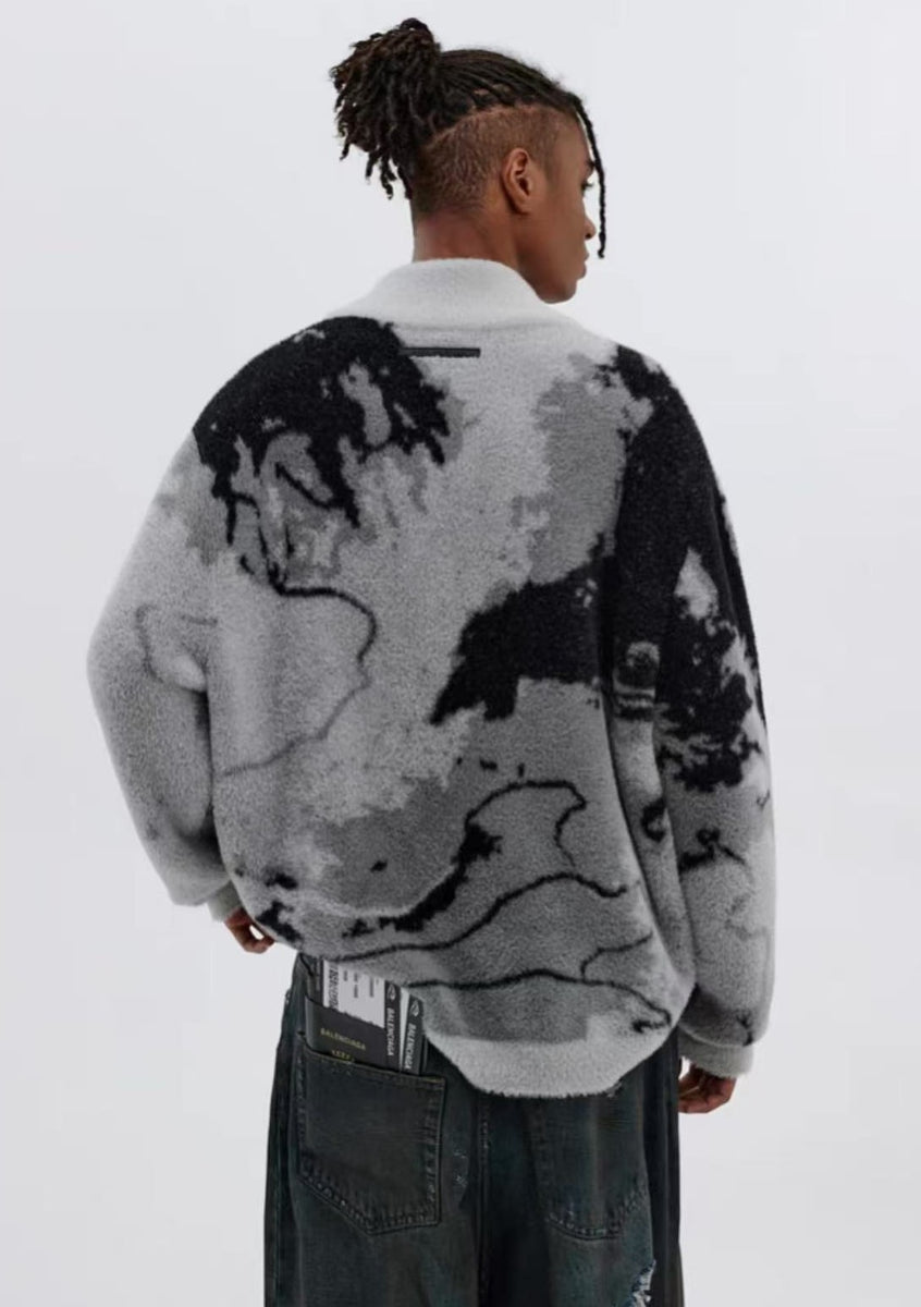 ATRY Irregular Gradient Cardigan Stand Collar Sweater