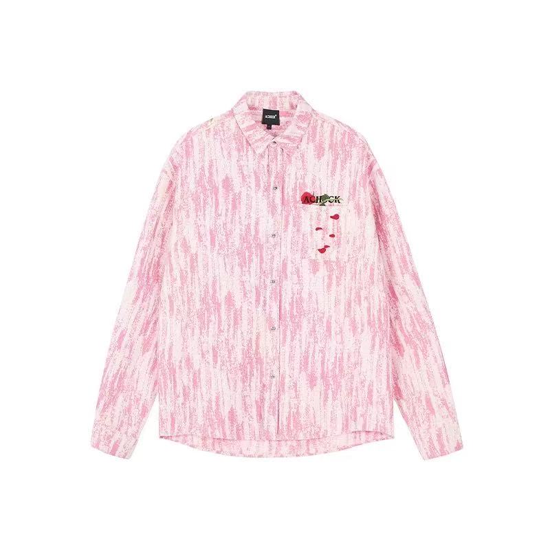 ACHOCK Rose Embroidery Washed Distressed Long-sleeve Shirt
