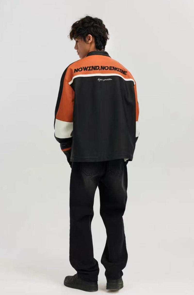 ATRY Contrast Color Racing Leather Jacket
