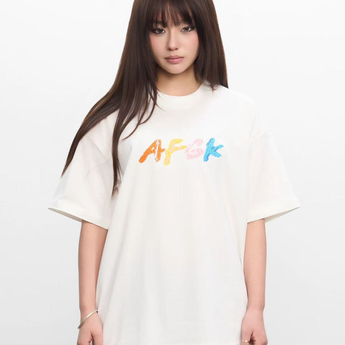 AFGK Colorful Logo Embroidered Short-sleeved T-shirt