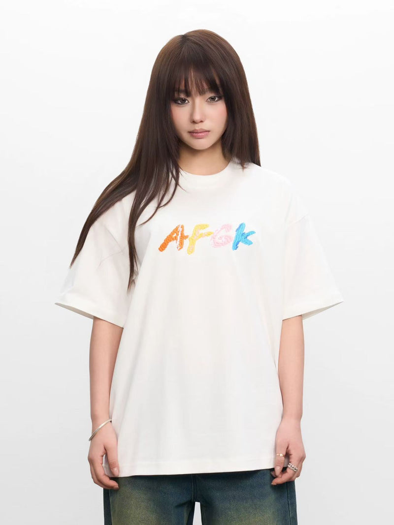 AFGK Colorful Logo Embroidered Short-sleeved T-shirt