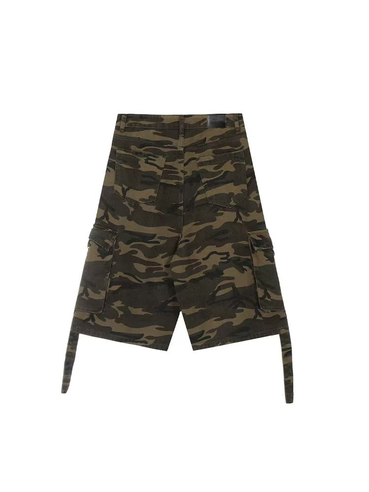 ACHOCK Retro Big Pocket Camouflage Baggy Shorts