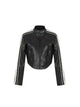 ACHOCK Leather Striped Motorcycle Jacket (For Women)