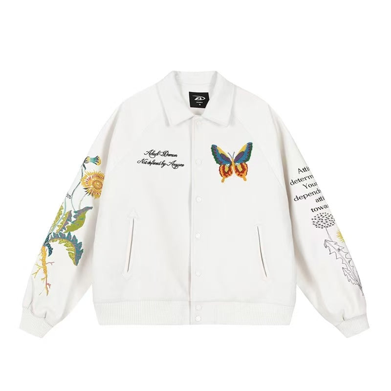 ACHOCK Butterfly Embroidered Stand Collar Baseball Jacket