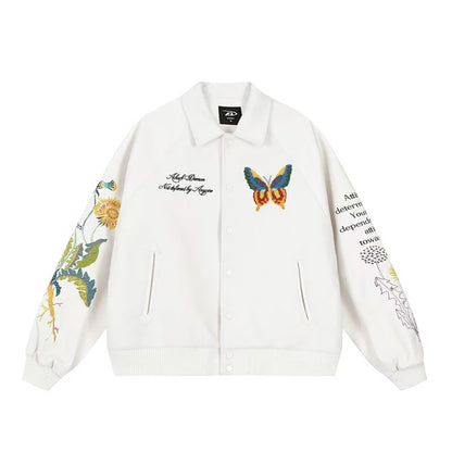 ACHOCK Butterfly Embroidered Stand Collar Baseball Jacket
