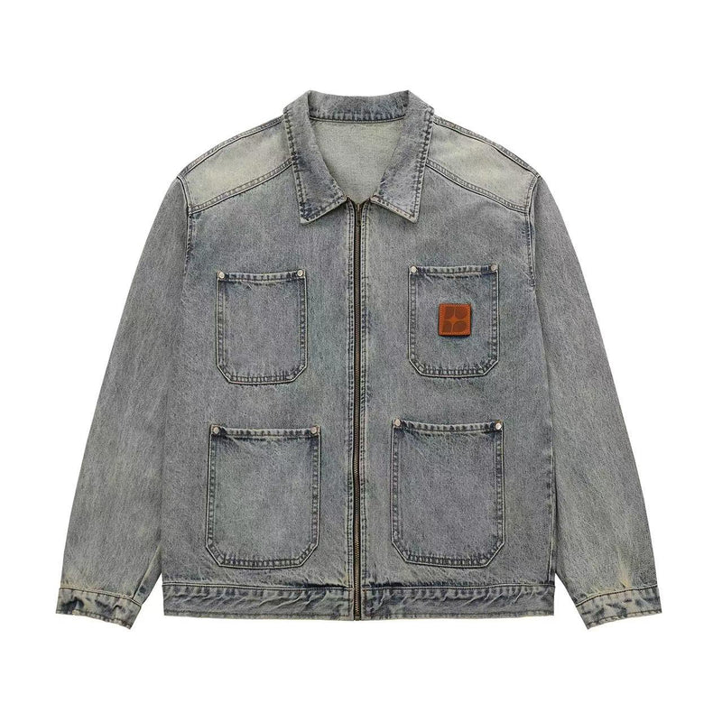 BIPOLAR Retro Distressed Design Washed Denim Jacket