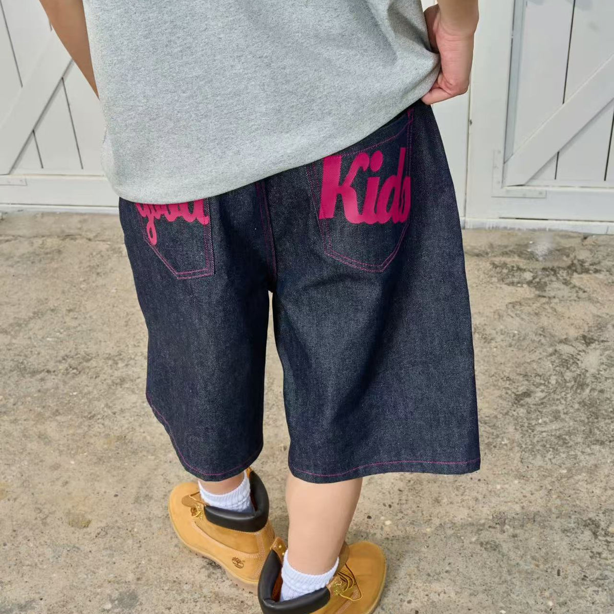 AFGK Pure Color Printed Denim Shorts